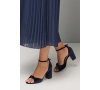 Wallis Wide Fit Carmen Velvet Knot Front High Block Heel Sandals, 4, navy