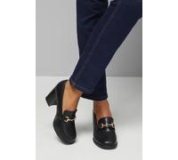 Wallis Women's Wide Fit Daffie Snaffle Trim High Block Heeled Loafers in Black | Size: 7 Wallis Black 7