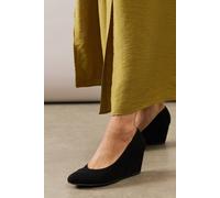 Wallis Women's Wide Fit Daisy Almond Toe Mid Wedge Court Shoes in Natural Black | Size: 5