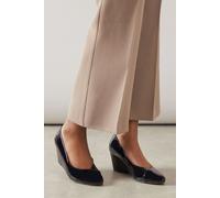 Wallis Women's Wide Fit Daisy Almond Toe Mid Wedge Court Shoes in True Black | Size: 4 Wallis True Black 4