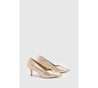 Wallis Wide Fit Delina Metallic Textile Twist Front Kitten Heel Comfort Sock Court Shoes, 6, Gold