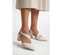 Wallis Wide Fit Eve Asymmetric Strap Block Heel Pointed Comfort Sock Court Shoes, 6, Bone