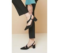 Wallis Women's Wide Fit Eve Asymmetric Strap Block Heel Pointed Court Shoes in Natural Black | Size: 7 Wallis Natural Black 7