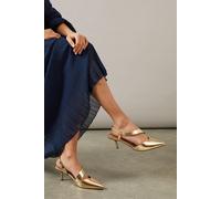 Wallis Women's Wide Fit Evelyn Asymmetric Slingback Kitten Heel Court Shoes in Gold | Size: 4 Wallis Gold 4