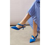 Wallis Women's Wide Fit Evelyn Satin Asymmetric Slingback Kitten Heel Court Shoes in Bright Blue | Size: 3 Wallis Bright Blue 3