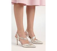 Wallis Wide Fit Everly Asymmetric Pointed Stiletto High Heel Court Shoes, 5, Gold