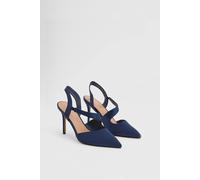 Wallis Women's Wide Fit Everly Satin Asymmetric Pointed Stiletto High Heel Courts in Navy | Size: 4 Wallis Navy 4