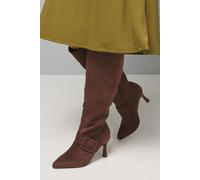 Wallis Women's Wide Fit Hazel Faux Suede Covered Buckle Stiletto Knee Boots in Chocolate | Size: 6 Wallis Chocolate 6