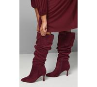 Wallis Women's Wide Fit Hibiscus Faux Suede Ruche High Stiletto Heel Knee Boots in Burgundy | Size: 5 Wallis Burgundy 5