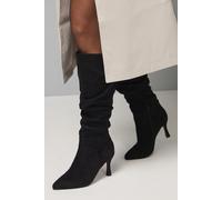 Wallis Women's Wide Fit Hibiscus Faux Suede Ruche High Stiletto Heel Knee Boots in Natural Black | Size: 5 Wallis Natural Black 5