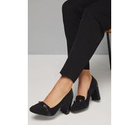 Wallis Women's Wide Fit Lucky Faux Suede High Block Heeled Loafers in Natural Black | Size: 7 Wallis Natural Black 7