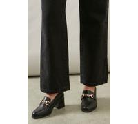 Wallis Women's Wide Fit Lydia Faux Leather Snaffle Trim Apron Front Medium Heeled Loafers in Black | Size: 7 Wallis Black 7