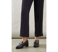 Wallis Women's Wide Fit Lydia Faux Leather Snaffle Trim Apron Front Medium Heeled Loafers in Navy | Size: 5 Wallis Navy 5