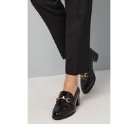 Wallis Women's Wide Fit Lydia Faux Leather Snaffle Trim Apron Front Medium Heeled Loafers in True Black | Size: 5 Wallis True Black 5