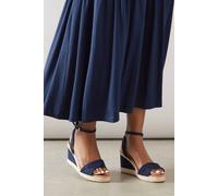 Wallis Women's Wide Fit Richie Soft Twist Rope Detail Wedge Sandals in Navy | Size: 3