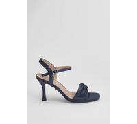 Wallis Women's Wide Fit Sally Satin Soft Twist Front High Stiletto Heel Sandals in Navy | Size: 7 Wallis Navy 7