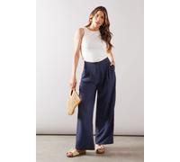 Wallis Women's Wide Leg Pleat Detail Trouser in Navy | Size: 12 Wallis Navy 12