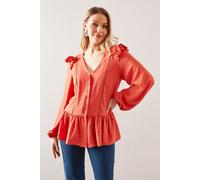 Wallis Women's Woven Ruffle Button Blouse in Coral | Size: 14 Wallis Coral 14