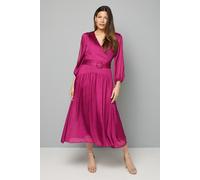 Wallis Women's Woven Shimmer Belted Wrap Midi Dress in Raspberry | Size: 18 Wallis Raspberry 18