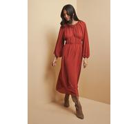 Woven Tie Front Waist Detail Midi Dress Wallis Rust 12