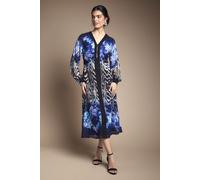 Wallis Women's Zip Front Floral Border Chiffon Midi Dress in Black | Size: 14 Wallis Black 14