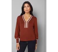 Wallis Women's Zip Front Tipped Knitted Top in Rust | Size: XL Wallis Rust XL