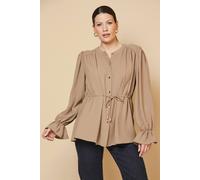 Wallis Woven Drawstring Button Shirt In Khaki khaki 18