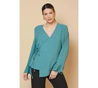 Wallis Woven Flute Sleeve Wrap Blouse In Sage sage