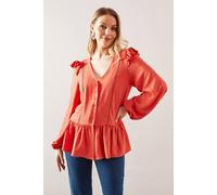Wallis Woven Ruffle Button Blouse In Coral coral 8