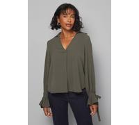 Wallis Woven Tie Cuff V Neck Shirt In Khaki khaki