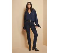 Wallis Woven Tie Cuff V Neck Shirt In Navy navy 18