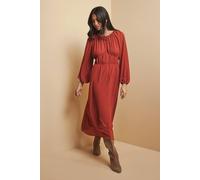 Wallis Woven Tie Front Waist Detail Midi Dress In Rust rust 20