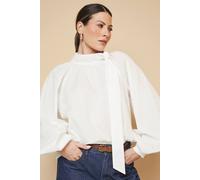 Wallis Woven Tie Neck Balloon Sleeve Blouse, 16, White