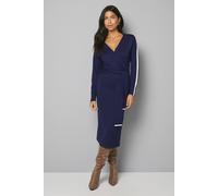 Wallis Wrap Tie Waist Knit Midi Dress In Navy navy S