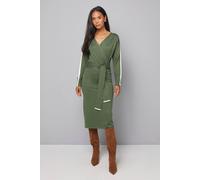 Wallis Wrap Tie Waist Knit Midi Dress In Olive olive M