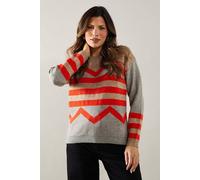 Wallis Zig Zag Stripe Pattern Crew Neck Jumper In Orange orange XL