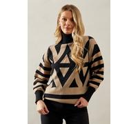 Wallis Zig Zag Stripe Roll Neck Jumper In Black black L