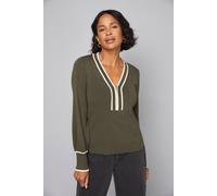 Wallis Zip Front Tipped Knitted Top In Khaki khaki