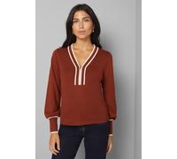Wallis Women's Zip Front Tipped Knitted Top in Rust | Size: Large Wallis Rust L