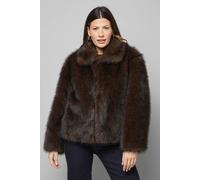 Wallis Zip Through Short Fur Coat In Chocolate chocolate