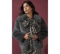 Wallis Zip Through Short Fur Coat In Grey grey 16