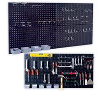 Wallmaster Pegboard Organizer Garage Storage - 48pcs Pegboard Hooks Set, Pegboard Tool Organizer with 48x24 Inch Steel Peg Board & 4 Storage Bins(Black)