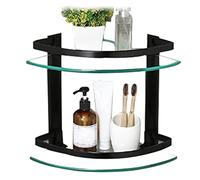 WallMounted 2Tier Glass Shelf for BathroomDurable Black Aluminum & Tempered Glass Corner Storage with RailStylish Shower Organizer for SpaceSaving Solution