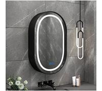 WallMounted Bathroom Cabinet withMirror Touch Button SoftClose Oval Design 50 x 80 cm Black AntiFog White Light