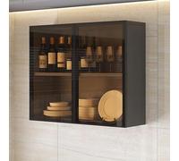 WallMounted Bathroom Glass Display Cabinet Slim Kitchen Storage Unit in Brown/Gray Concealed Handle for Stylish Living Room & OverTheToilet Organizer.