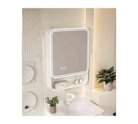 WallMounted Bathroom Mirror Cabinet with Shelf Space Aluminum Arc Design Beauty Storage Rack 40cm/16in White Stylish Organizer for Small Bathrooms