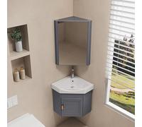 WallMounted Bathroom Sink with Vanity Cabinet SpaceSaving Corner Design Floating Washbasin for Small Guest WC Compact RV Bathroom Sink with Mirror Cabinet