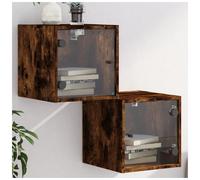 WallMounted Bedside Cabinet Smoked Oak Engineered Wood Glass 35x37x35cm Floating