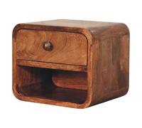 Solid Wood Mini Honey Caramel Wall Mounted Bedside with Open Slot 1 Drawer Dark