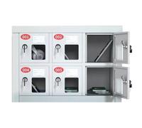 WallMounted Cell Phone Storage Cabinet Holds 860 Devices Ideal for Schools Exams Labs Factories HighQuality Mobile Device Organizer.